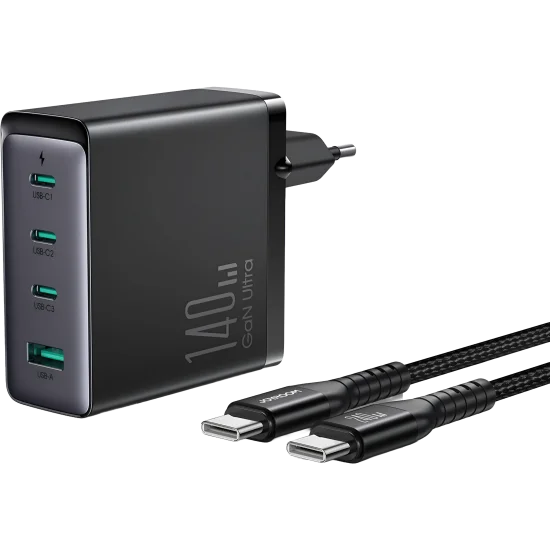 Charger Mobile Joyroom 3C1A 140W JR-TCG05 + Cable Type-C To Type - C 1.2M Black.